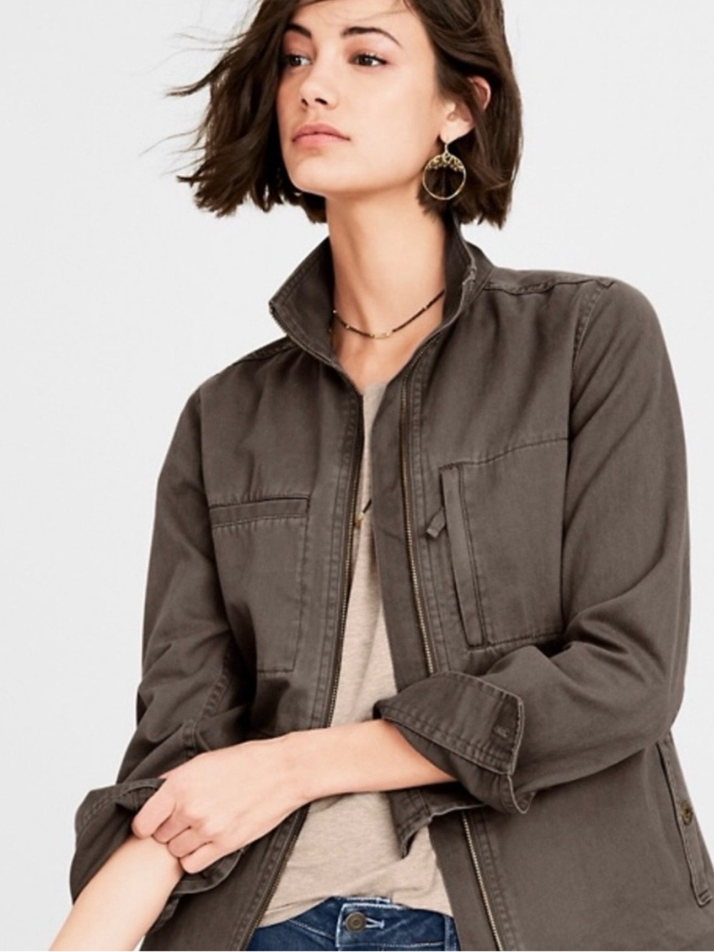 Garnet Hill Organic Cotton Twill Cargo Field Jacket Size 10
